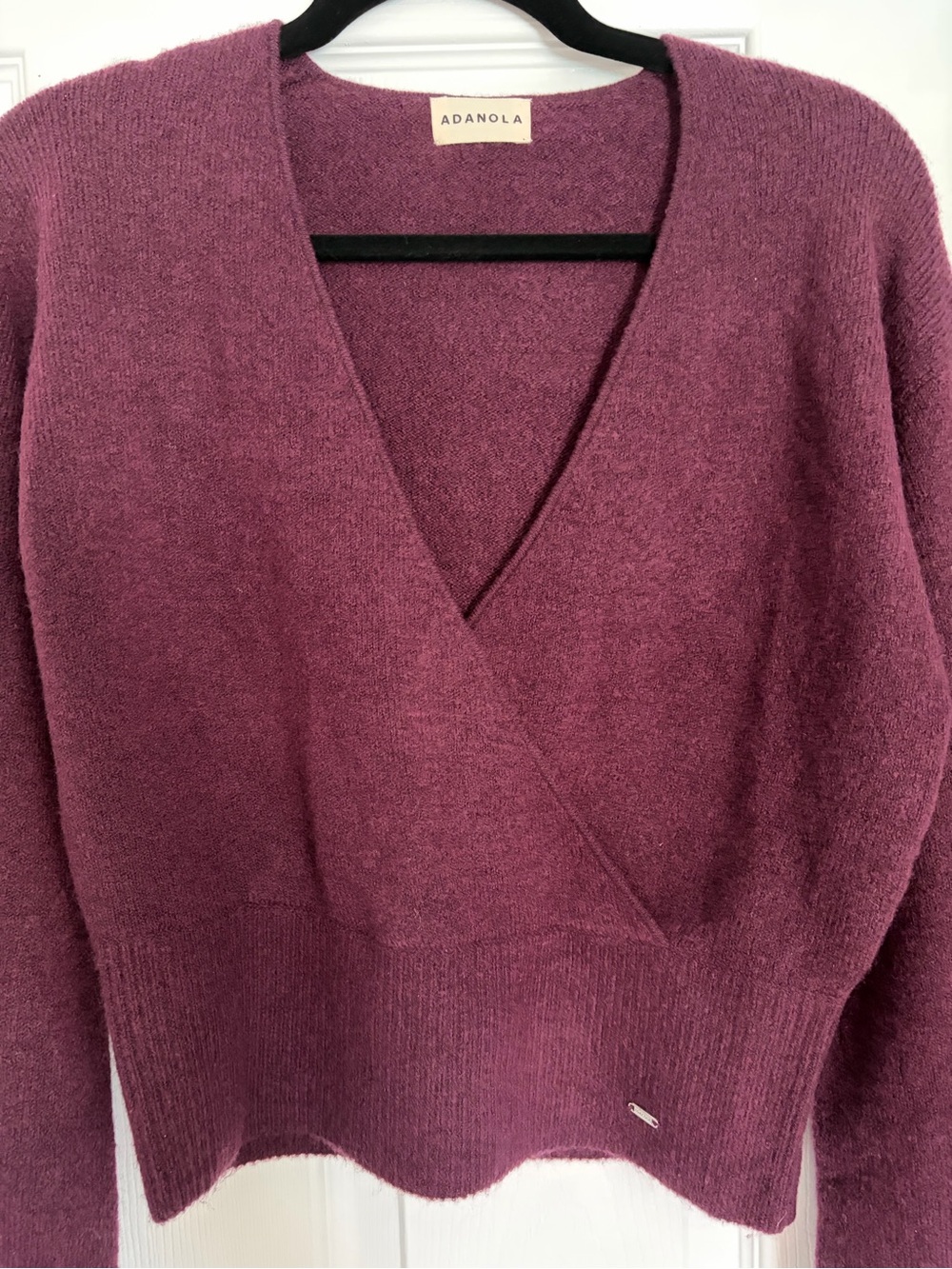 Adanola Women's Plum Balletcore Relaxed V-Neck Wrap Sweater Size Small Like New